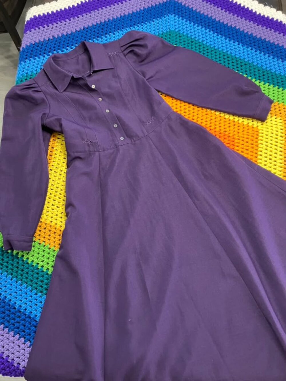 60's Vintage Purple Mod Cottagecore Prairie Swing Midi Day Dress
